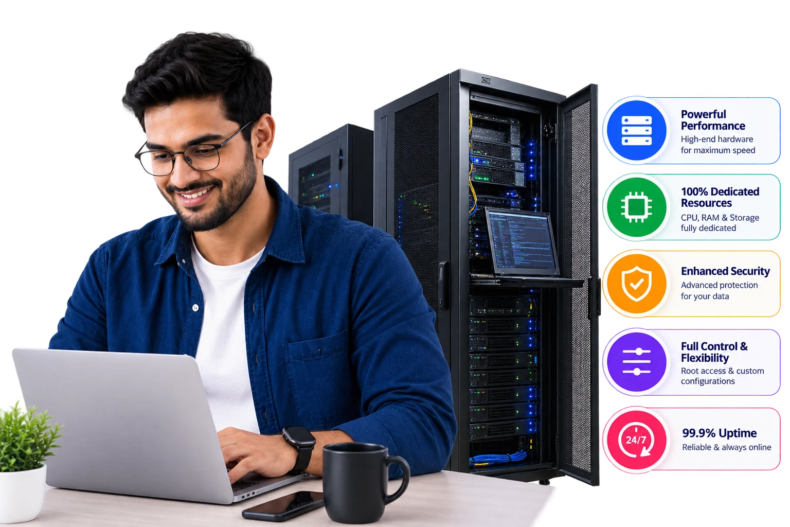 Dedicated server performance, security, uptime and full control
